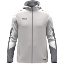 JAKO Kapuzenjacke Dynamic (Polyester-Interlock-Fleece, Seitentaschen mit Reißverschluss) hellgrau/weiss/grau Kinder