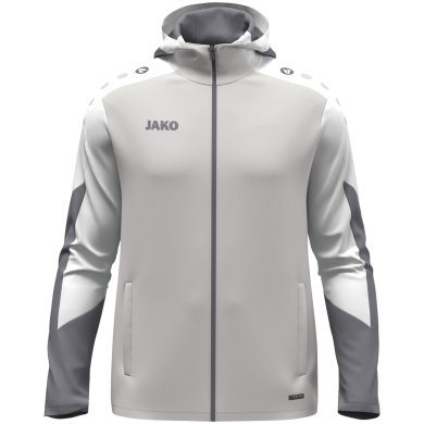 JAKO Kapuzenjacke Dynamic (Polyester-Interlock-Fleece, Seitentaschen mit Reißverschluss) hellgrau/weiss/grau Kinder
