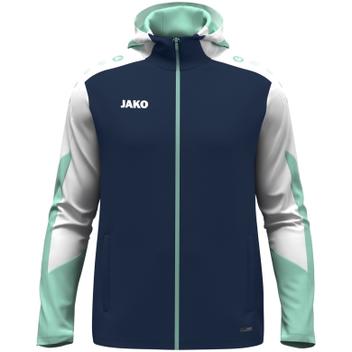 JAKO Kapuzenjacke Dynamic (Polyester-Interlock-Fleece, Seitentaschen mit Reißverschluss) marineblau/weiss/mintgrün Kinder