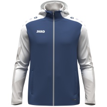 JAKO Kapuzenjacke Dynamic (Polyester-Interlock-Fleece, Seitentaschen mit Reißverschluss) nachtblau/weiss/hellgrau Kinder