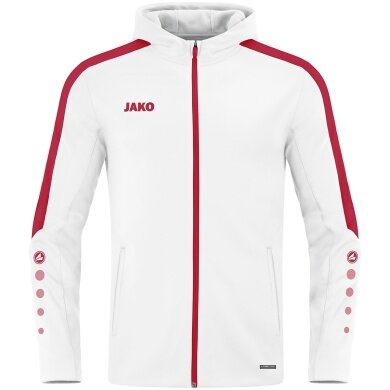JAKO Kapuzenjacke Power (Polyester-Fleece, Seitentaschen mit Reißverschluss) weiss/rot Herren
