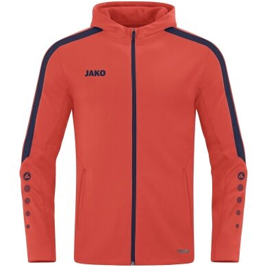 JAKO Kapuzenjacke Power (Polyester-Fleece, Seitentaschen mit Reißverschluss) orange/marineblau Kinder