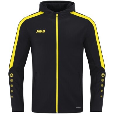 JAKO Kapuzenjacke Power (Polyester-Fleece, Seitentaschen mit Reißverschluss) schwarz/gelb Kinder