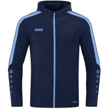 JAKO Kapuzenjacke Power (Polyester-Fleece, Seitentaschen mit Reißverschluss) marineblau/skyblau Kinder