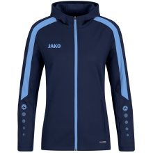 JAKO Kapuzenjacke Power (Polyester-Fleece, Seitentaschen mit Reißverschluss) marineblau/skyblau Damen