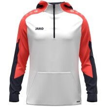 JAKO Kapuzenpullover mit Half-Zip Dynamic (100% rec. Polyester) weiss/coralrot/marineblau Kinder