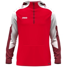 JAKO Kapuzenpullover mit Half-Zip Dynamic (100% rec. Polyester) rot/weiss/dunkelrot Kinder