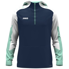 JAKO Kapuzenpullover mit Half-Zip Dynamic (100% rec. Polyester) marineblau/weiss/mintgrün Kinder