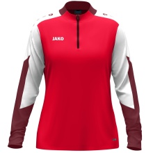 JAKO Langarmshirt Ziptop Dynamic (rec. Polyester, elastisches Material) rot/weiss/dunkelrot Damen