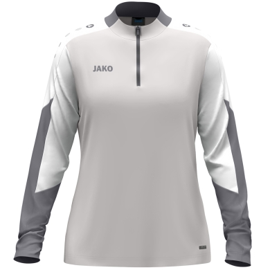 JAKO Langarmshirt Ziptop Dynamic (rec. Polyester, elastisches Material) hellgrau/weiss/grau Damen