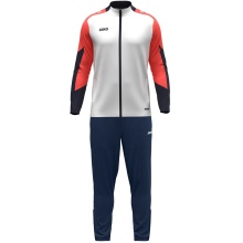 JAKO Trainingsanzug Polyester Dynamic (Jacke und Hose, sportiver Schnitt) weiss/coralrot/marineblau Kinder