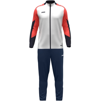 JAKO Trainingsanzug Polyester Dynamic (Jacke und Hose, sportiver Schnitt) weiss/coralrot/marineblau Kinder