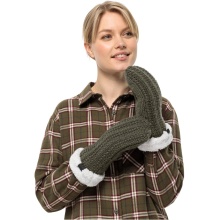 Jack Wolfskin Winterhandschuhe (Fäustling) Highloft Knit Mitten (aus weichem Sherpafleece, warm) mossgrün Damen