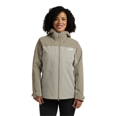 Jack Wolfskin Übergangs-Wanderjacke Wild Places 3in1 (wasserdicht, winddicht) beige/grau Damen