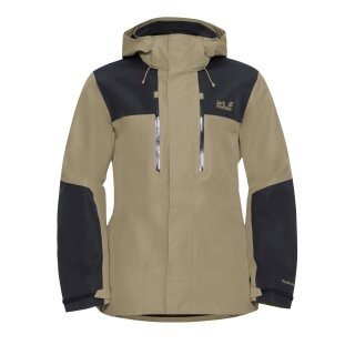 Jack Wolfskin Wanderjacke-/Regenjacke Jasper 2-Lagen (Wetterschutzjacke, wasserdicht, winddicht) beige/schwarz Herren