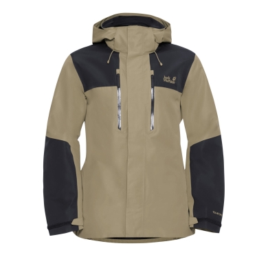 Jack Wolfskin Wanderjacke-/Regenjacke Jasper 2-Lagen (Wetterschutzjacke, wasserdicht, winddicht) beige/schwarz Herren