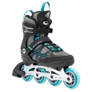 K2 Inline Skates Alexis 80 Alu (Rollen: 80mm/82A, Kugellager: ABEC 5) grau/cyanblau Damen