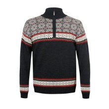 Kama Sweater Pullover 4097 Half Zip mit Nordischen Muster (Merinowolle, sehr warm) graphitgrau Herren