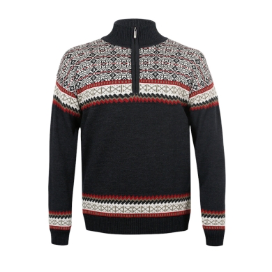 Kama Sweater Pullover 4097 Half Zip mit Nordischen Muster (Merinowolle, sehr warm) graphitgrau Herren