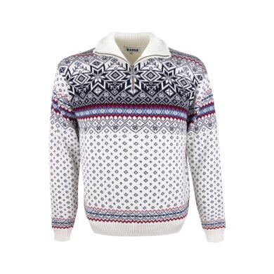 Kama Sweater Pullover 471 Half Zip mit Wintermotiv (Merinowolle-Mischung) weiss Herren