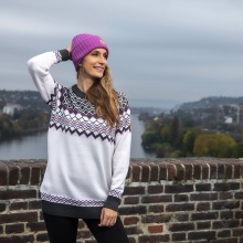 Kama Sweater Pullover 5045 mit Nordischen Muster (Merinowolle-Mischung) weiss Damen