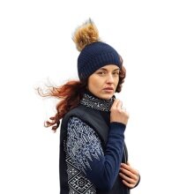Kama Strickmütze (Bommel) A166 Merino - Damen navyblau - 1 Stück