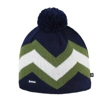 Kama Strickmütze (Bommel) A179 Merino - navyblau/grün/weiss - 1 Stück