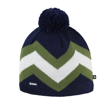 Kama Strickmütze (Bommel) A179 Merino - navyblau/grün/weiss - 1 Stück