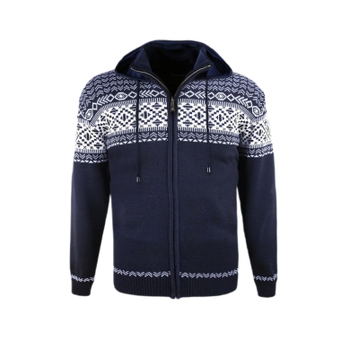 Kama Sweater Pullover 3064 Full Zip aus Merinowolle (mit Kapuze, winddicht) dunkelblau Herren