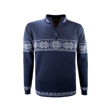 Kama Sweater Pullover 4053 Half Zip mit Nordischen Muster (Merinowolle) dunkelblau Herren