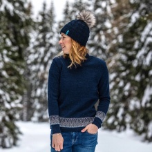 Kama Strickmütze (Bommel) A109 Merino - Damen pflaumeviolett - 1 Stück