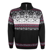 Kama Sweater Pullover 4071 Half Zip mit Nordischen Muster (Merinowolle-Mischung) schwarz Herren