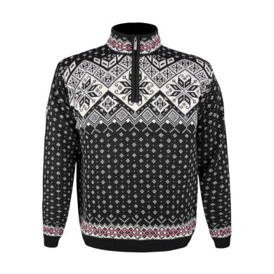 Kama Sweater Pullover 4082 Half Zip mit Nordischen Muster (Merinowolle) schwarz Herren