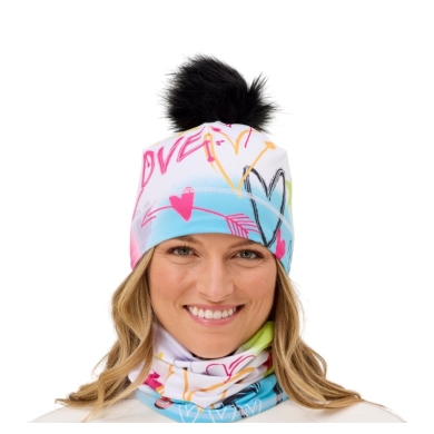 Krimson Klover Mütze (Pompon) Graffiti Girls Beanie - weiss/bunt Damen - 1 Stück