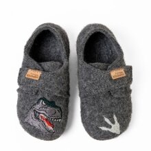 Living Kitzbühel Hausschuhe Klettschuh T-Rex (Schurwolle) grau Jungen (31-35)