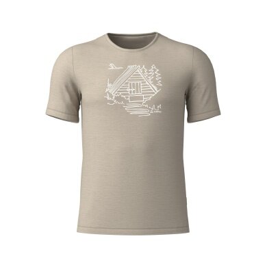Löffler Wander-/Freizeit Tshirt Printshirt Cottage Merino-Tencel beige Herren