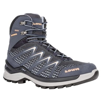 Lowa Wander-Travelschuhe Innox Pro Mid GTX (All-Terrain, Synthetik/Textil, wasserdicht) 2025 stahlblau/lachs Damen
