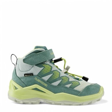 Lowa Wanderschuhe Maddox Pro Mid GTX Velcro Junior (Textil/Veloursleder, Klett­ver­schluss, wasserdicht) rauchgrün/mintgrün Kinder