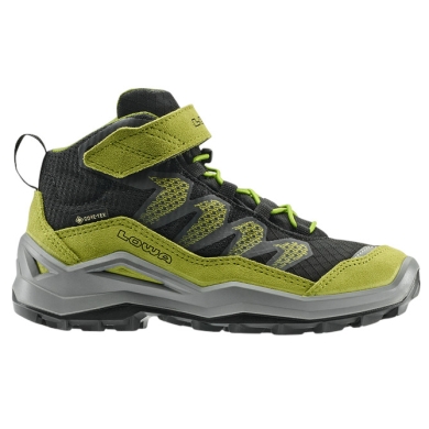 Lowa Wanderschuhe Maddox Pro Mid GTX Velcro Junior (Textil/Veloursleder, Klett­ver­schluss, wasserdicht) schwarz/limone Kinder