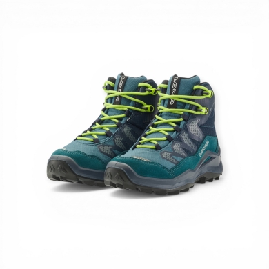 Lowa Wanderschuhe Maddox Pro Mid GTX Junior (Textil/Veloursleder, wasserdicht) petrolgrün/limone Kinder