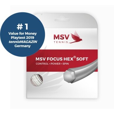 MSV Tennissaite Focus Hex Soft (Haltbarkeit+Kontrolle+Power+Spin) weiss 12m Set