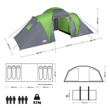 Nils Camp Campingzelt Highland NC6031 - wasserabweisend, 2 Eingänge, für 6 Personen - grau/lime