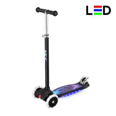 Nils Fun Scooter HLB1310 Led mit Bremse (aufklappbarer Roller, Kugellager: ABEC 7) schwarz/blau - Kinder