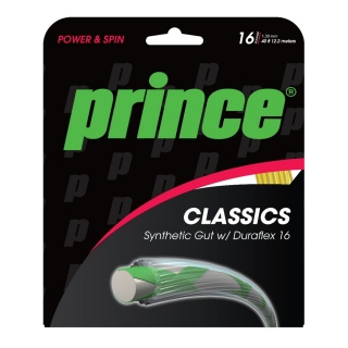 Besaitung mit Tennissaite Prince Synthetic Gut Duraflex gold