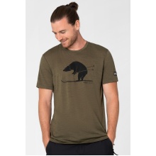 super natural Wander-/Freizeit Tshirt Graphic Skiing Bear (Bär) - Merinowollmix - olivegrün meliert Herren