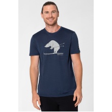 super natural Wander-/Freizeit Tshirt Graphic Skiing Bear (Bär) - Merinowollmix - irisblau meliert Herren