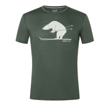 super natural Wander-/Freizeit Tshirt Graphic Skiing Bear (Bär) - Merinowollmix - dunkelgrün Herren
