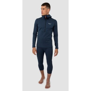 Salewa Thermo-Langarmshirt Boe Merino Half-Zip mit Kapuze (warm, schnelltrocknend) navyblau Herren