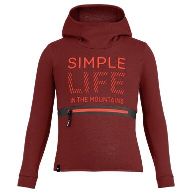 Salewa Kapuzenpullover Simple Dry Hoodie (Baumwolle-Mischung, warm, schnelltrocknend) weinrot Kinder