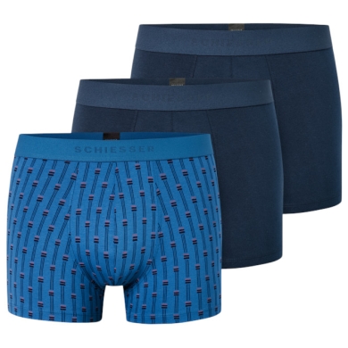Schiesser Unterwäsche Boxershorts 95/5 Webgummibund Herren-Shorts dunkelblau/blau Herren - 3 Stück